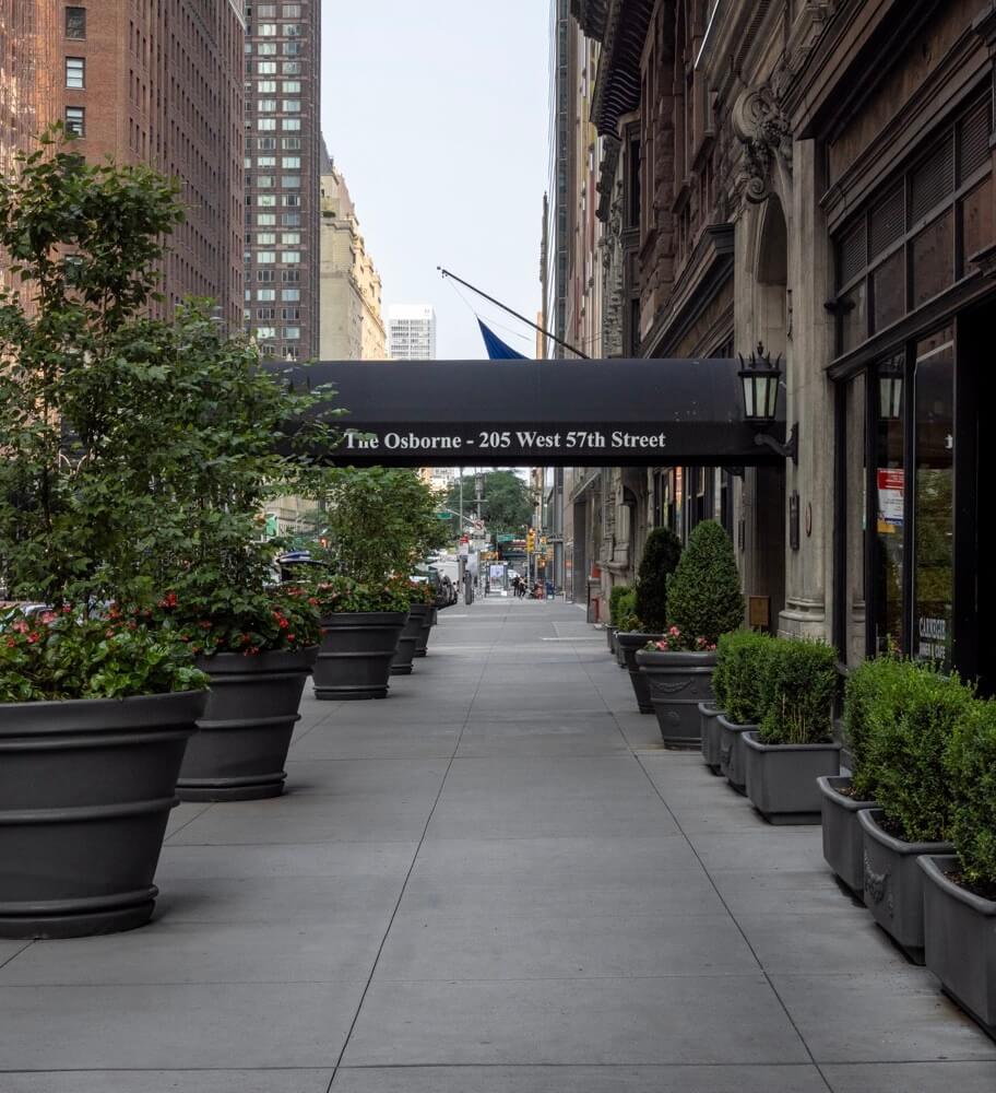 Completed sidewalk project at 205 West 57th Street by Malatesta Paladino, a leading sidewalk contractor in NYC.