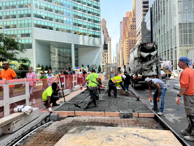 Concrete contractors in NYC performing sidewalk repair and curb installation by Malatesta Paladino, fully NYCDOT compliant.