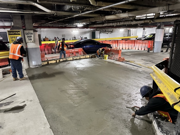 Parking lot repairs in NYC by Malatesta Paladino, including concrete patching, crack sealing, and surface leveling for commercial properties.
